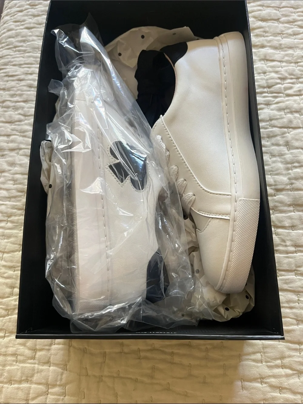kate spade white leather sneakers with black heel detail
